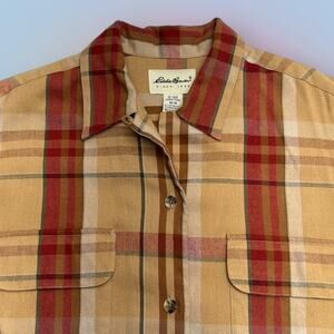 EDDIE BAUER Women’s Medium Tan Red Plaid Flannel Button Down Shirt